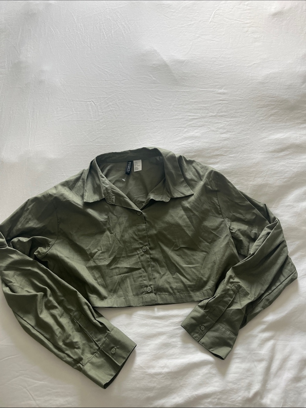 Divided Olive Green Cropped Button-Front Shirt